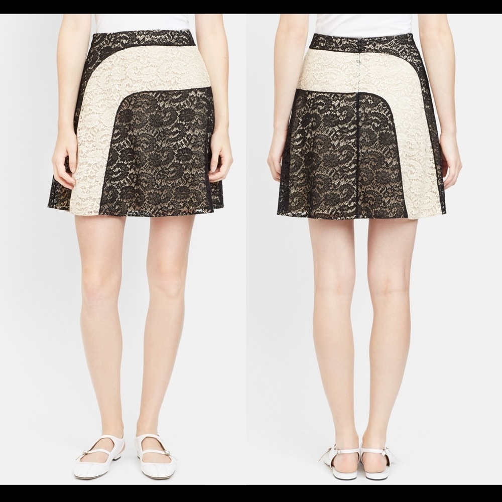 NEW $950 Carven French Lace Contrast Wave Skirt‎ Noir [SZ 36 ]